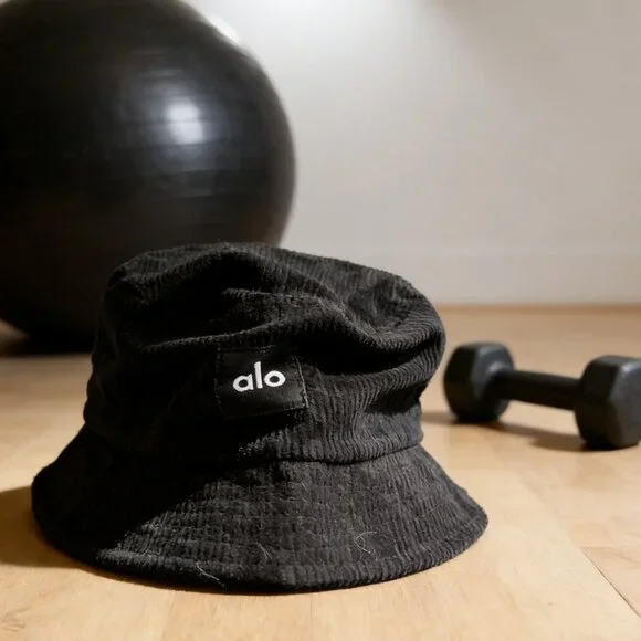 Alo Jet Black Logo Corduroy Bucket Cap - Picture 2 of 6
